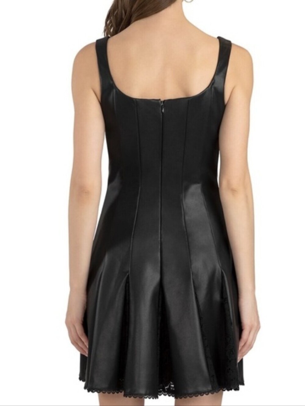 NWT Shoshanna Everett Black Faux Leather and Lace Fit & Flare Mini Dress Sz 0 - Picture 3 of 16